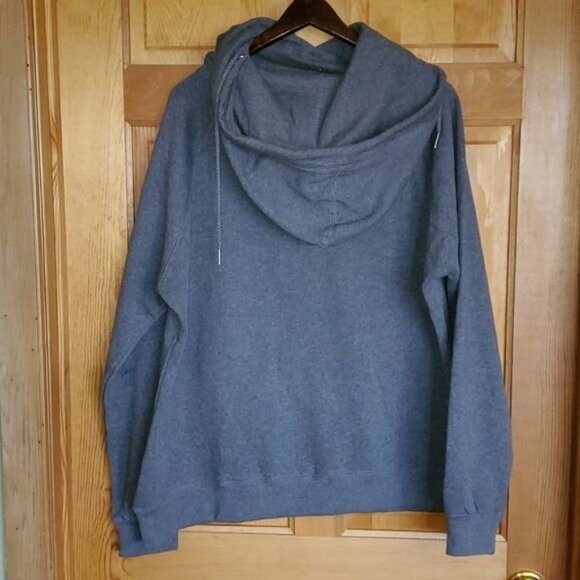 Enza Graphic Fall Graphics "Thankful" Sz XL Gray Unique Collared Hoodie w Pocket - Picture 4 of 7